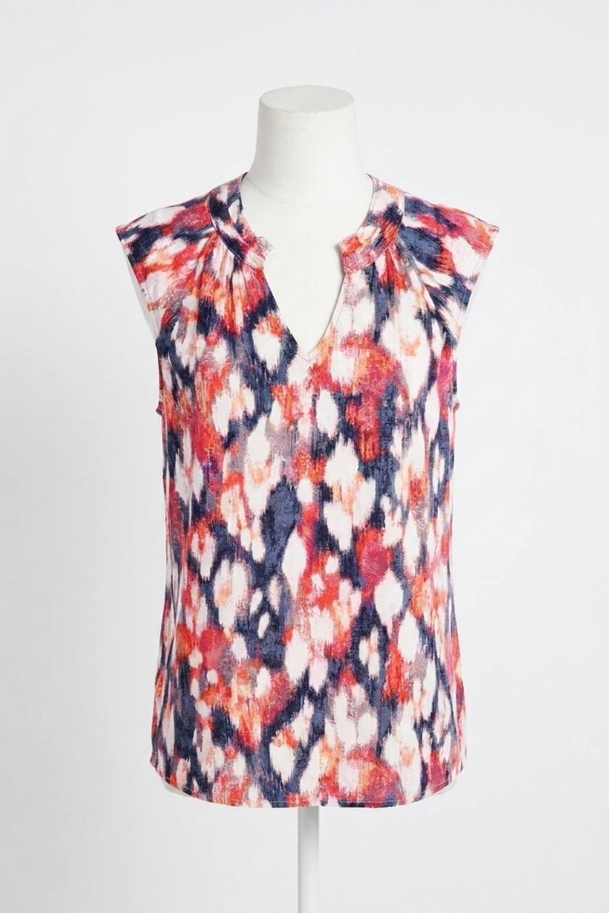 NEW NIC + ZOE francine floral ikat live tank top in blue multi